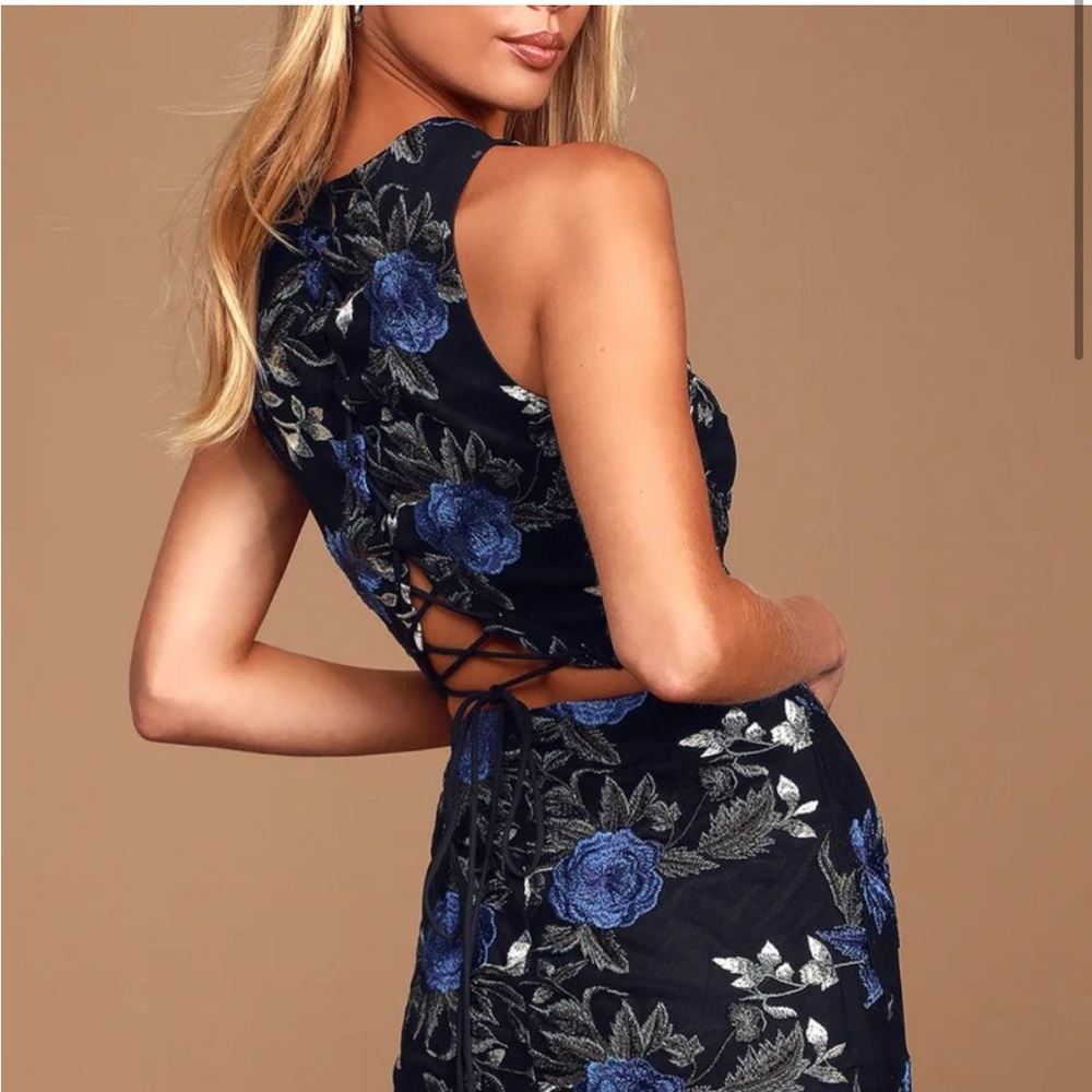Lulus black and blue floral 2 piece set